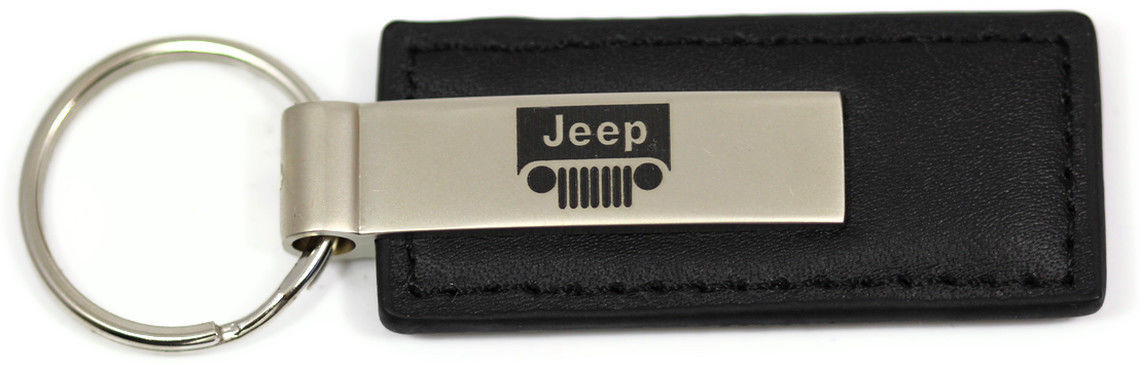 Jeep Grille Black Leather Authentic Logo Key Ring - Click Image to Close